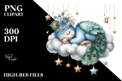 Baby Peacock Sleeping Summer Cloud | Sublimation Clipart Product Image 2