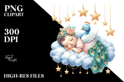 Baby Peacock Sleeping Summer Cloud | Sublimation Clipart Product Image 2