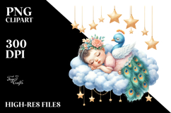 Summer Baby Peacock Sleeping on Cloud PNG Product Image 2