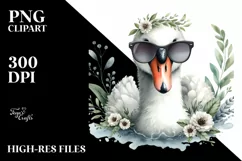 Funny Swan Smiling Sunglasses | Watercolor Clipart Product Image 1