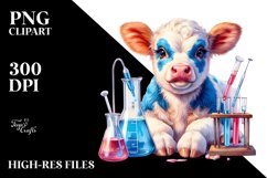 Baby Cow with Beaker and Test Tubes, Watercolor PNG Product Image 3