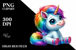 Goofy Baby Unicorn Sitting PNG Product Image 1
