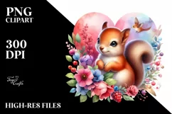 Colorful Baby Squirrel Holding Heart PNG Product Image 2