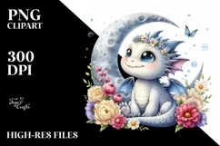 Cute Baby Dragon Watercolor Moon Product Image 1