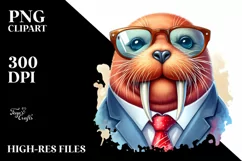 Funny Walrus Smiling Suit | Watercolor Clipart Product Image 1