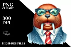 Funny Walrus Smiling Suit | Watercolor Clipart Product Image 1