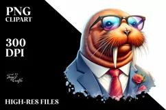 Funny Walrus Smiling Suit | Watercolor Clipart Product Image 1