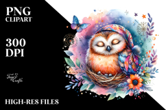 Vibrant Sleeping Baby Owl Clipart Product Image 2