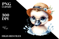 Cute Baby Swan with Hat and Sunglasses PNG Product Image 2