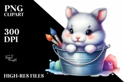 Smiling Cute Baby Arctic Hare in Bucket | Clipart Product Image 1