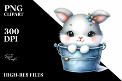 Smiling Cute Baby Arctic Hare in Bucket | Clipart Product Image 1