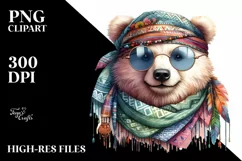 Funny Bear Smiling Scarf | Watercolor Clipart Product Image 3