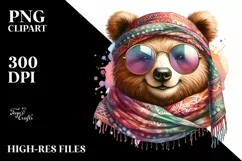 Funny Bear Smiling Scarf | Watercolor Clipart Product Image 3