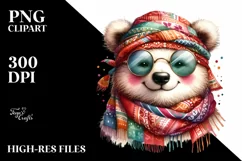 Funny Bear Smiling Scarf | Watercolor Clipart Product Image 1