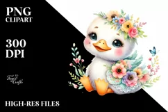 Cute Baby Swan Whimsical Flowers | Sublimation Clipart Product Image 3