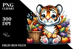 Quirky Baby Tiger Holding Basket Filled with Autumn Product Image 1