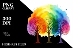 Colorful Simple Watercolor Rainbow Trees | Clipart Product Image 1