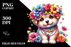 Vibrant Puppy Floral Crown Vibrant Flowers | Sublimation | Product Image 1
