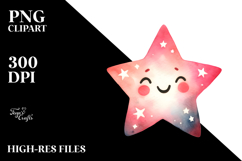 Watercolor Whimsical Smiling Star, PNG Product Image 2