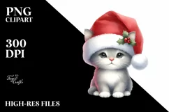Cat with Santa Hat Watercolor Christmas PNG Product Image 3