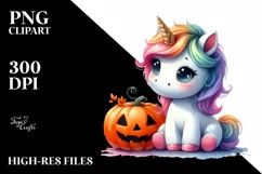 Cute Unicorn Pumpkin Halloween | Sublimation | Clipart Product Image 1