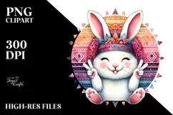 Funny Bunny Portrait Victory Sign | Watercolor Clipart Product Image 1