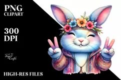 Funny Bunny Portrait Victory Sign | Watercolor Clipart Product Image 1
