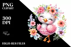 Cute Baby Flamingo Whimsical Flowers | Sublimation Clipart Product Image 1