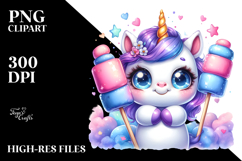 Vibrant Watercolor Goofy Cute Baby Unicorn PNG Product Image 2