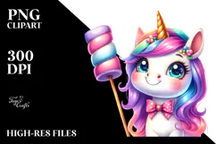 Smiling Unicorn with Marshmallow, Watercolor PNG Product Image 2