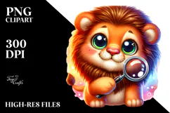 Smiling Lion with Magnifying , Watercolor PNG Product Image 2