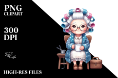 Old Lady Hair Curlers Watercolor | Clipart Product Image 2