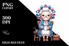 Old Lady Hair Curlers Watercolor | Clipart Product Image 3