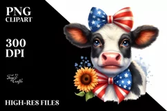 Cow Portrait Wearing Bow | Clipart Product Image 1