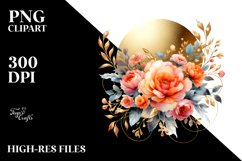 Vibrant Orange Roses Gold Foil| Clipart Product Image 1