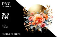 Vibrant Orange Roses Gold Foil| Clipart Product Image 1
