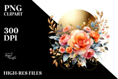 Vibrant Orange Roses Gold Foil| Clipart Product Image 2