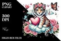 Colorful Adorned Flamingo Heart Sitting on Cloud, PNG Product Image 2