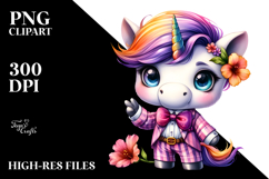 Cute Baby Unicorn with Floral Wreath PNG Product Image 2