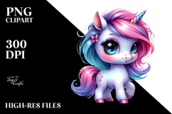 Cute Baby Unicorn with Floral Wreath PNG Product Image 2