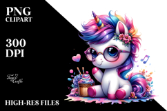 Cute Baby Unicorn with Floral Wreath PNG Product Image 2