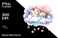 Wimsical Tiger Sleeping Cloud | Sublimation Clipart Product Image 2