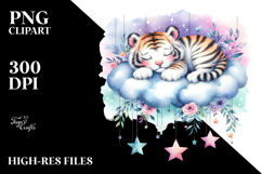 Wimsical Tiger Sleeping Cloud | Sublimation Clipart Product Image 2