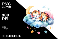 Wimsical Tiger Sleeping Cloud | Sublimation Clipart Product Image 2