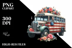 Vintage Bus USA Flag Colors Centered Watercolor | Product Image 3