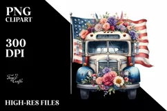 Vintage Bus USA Flag Colors Centered Watercolor | Product Image 3