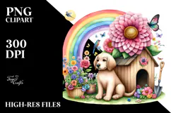 Dog House and Colorful Flowers | Clipart Product Image 2
