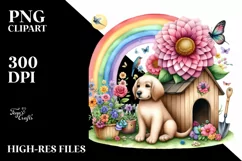 Dog House and Colorful Flowers | Clipart Product Image 1
