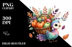 Quirky Baby Peacock Holding Basket Filled with Autumn Product Image 1