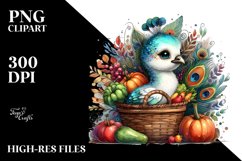 Quirky Baby Peacock Holding Basket Filled with Autumn Product Image 1